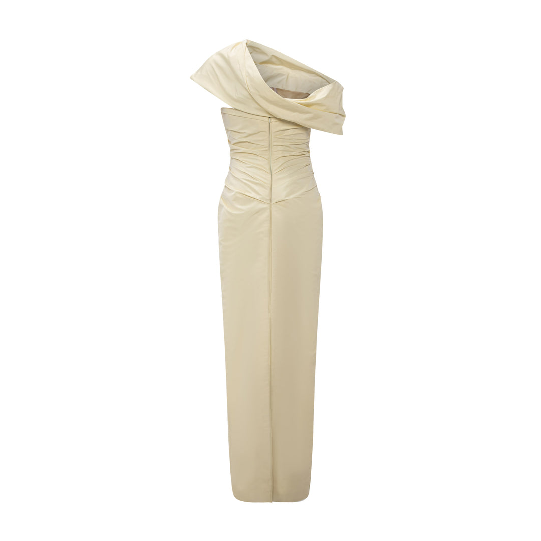 Asymmetrical Draped Taffeta Dress