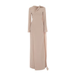 Load image into Gallery viewer, Long sleeve Crepe gown with draped cape and gathered bodice
