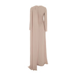 Load image into Gallery viewer, Long sleeve Crepe gown with draped cape and gathered bodice
