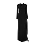 Load image into Gallery viewer, Long sleeve Crepe gown with draped cape and gathered bodice
