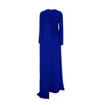 Load image into Gallery viewer, Long sleeve Crepe gown with draped cape and gathered bodice
