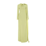 Load image into Gallery viewer, Long sleeve Crepe gown with draped cape and gathered bodice
