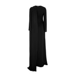 Load image into Gallery viewer, Long sleeve Crepe gown with draped cape and gathered bodice
