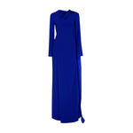 Load image into Gallery viewer, Long sleeve Crepe gown with draped cape and gathered bodice
