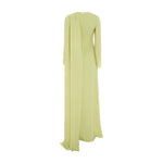 Load image into Gallery viewer, Long sleeve Crepe gown with draped cape and gathered bodice
