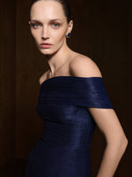 Load image into Gallery viewer, Off-Shoulder Pleated Silk Dress