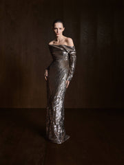 Off-Shoulder Sequins Dress With Wire Outline