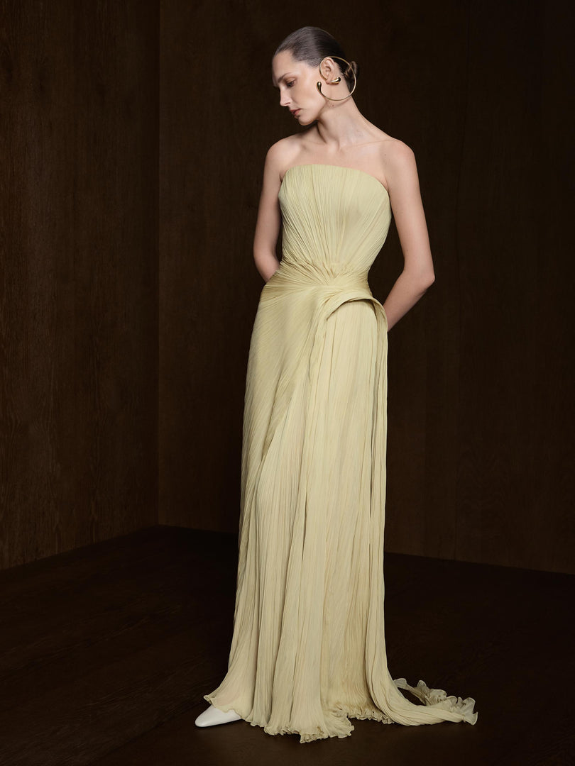 Strapless Pleated Silk Georgette Dress