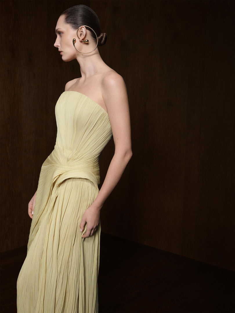 Strapless Pleated Silk Georgette Dress