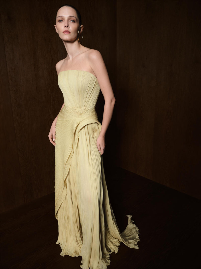 Strapless Pleated Silk Georgette Dress