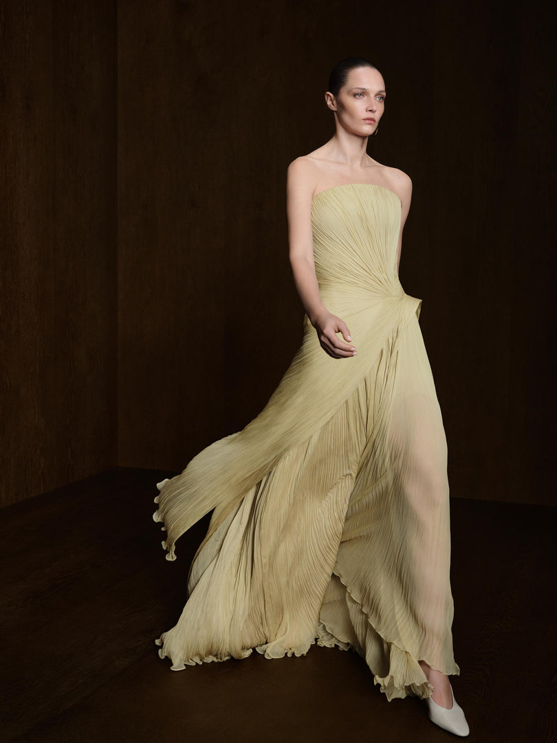 Strapless Pleated Silk Georgette Dress