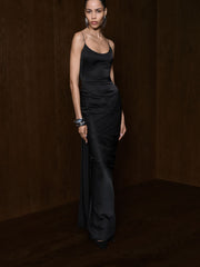 Satin Dress With Train Detailed