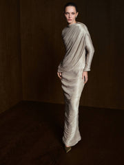 Pleated Silk Dress With Cape
