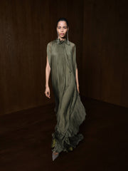 High Neck Pleated Chiffon Silk Dress