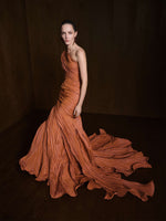 Load image into Gallery viewer, One-Shoulder Fish Cut Pleated Taffeta Dress