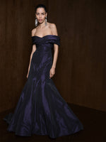Load image into Gallery viewer, Off-Shoulder Fish Cut Taffeta Dress