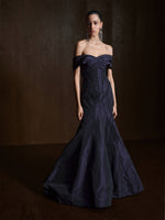 Load image into Gallery viewer, Off-Shoulder Fish Cut Taffeta Dress