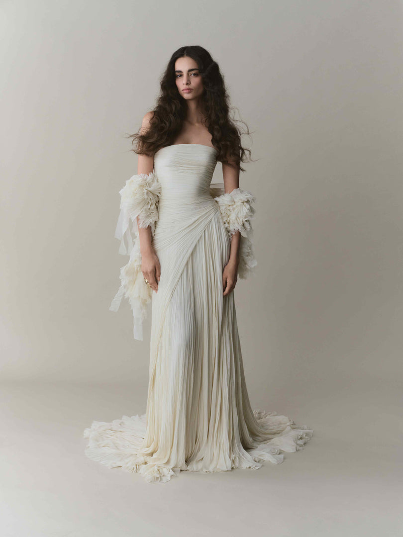 Strapless Silk Georgette Pleated Dress