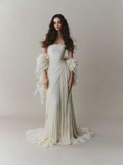 Cape Styled With Strapless Silk Georgette Pleated Dress
