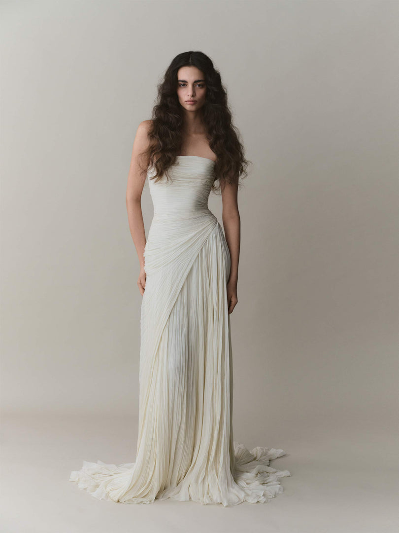 Strapless Silk Georgette Pleated Dress Ivory / 44 / Silk Georgette Strapless Silk Georgette Pleated Dress Ivory / 44 / Silk Georgette