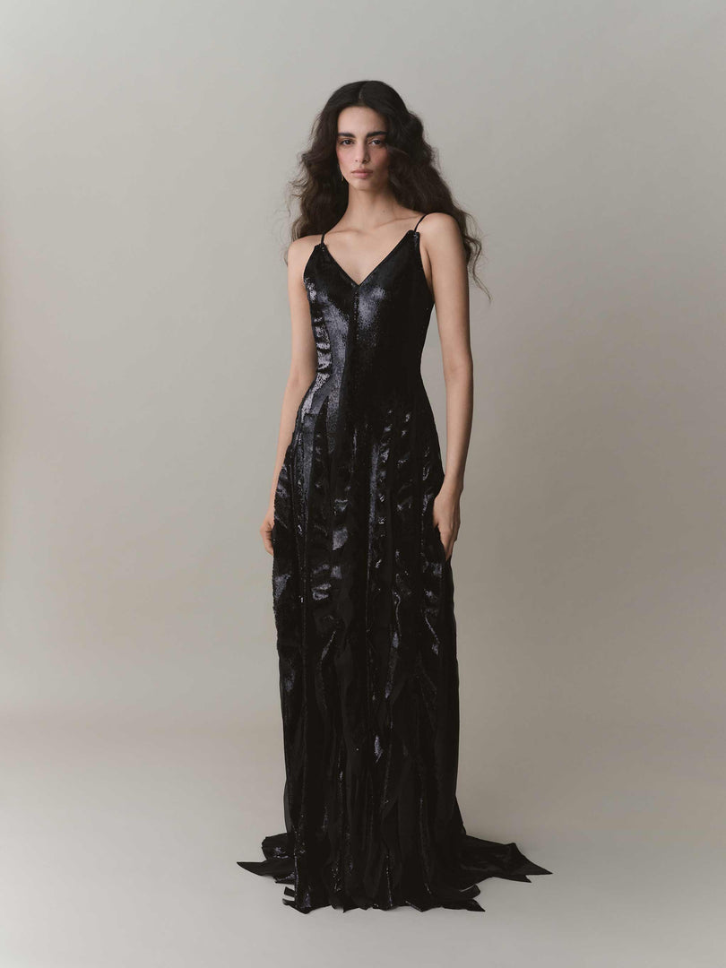 A-line Sequins Dress With Chiffon Details