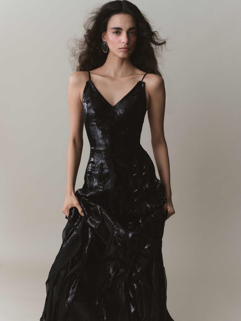 A-line Sequins Dress With Chiffon Details