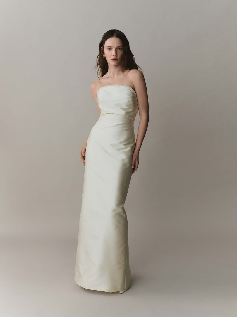 Strapless Mikado Dress Piping Details Dress