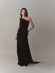 Asymmetrical Crepe Backless Dress With Embroidered Back Straps