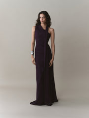 One Shoulder Crepe Dress With Cape