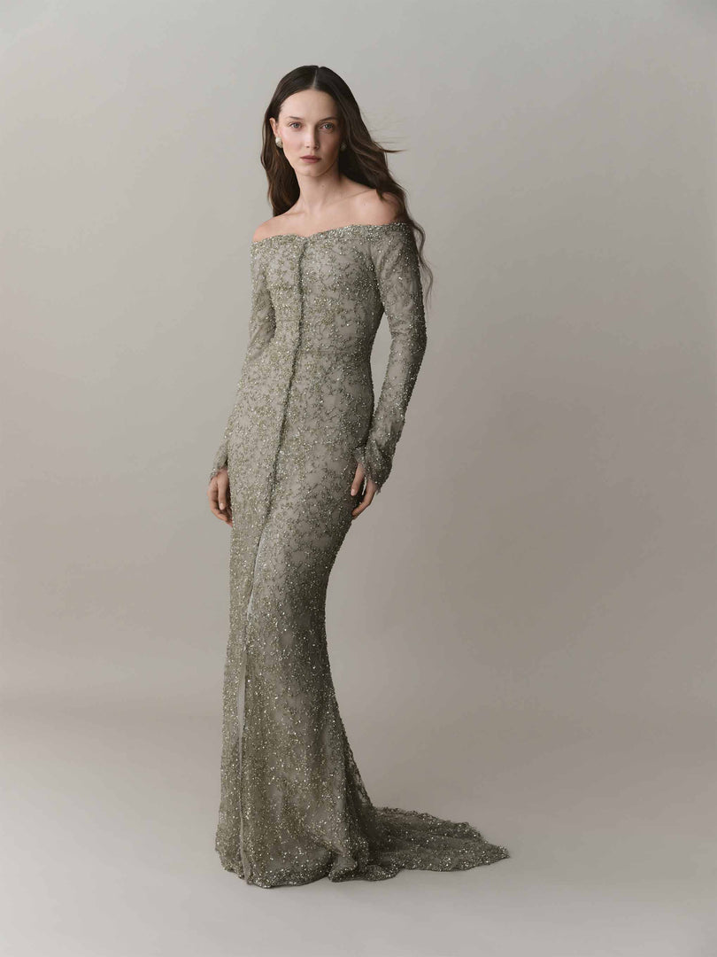 Off-Shoulder Embroidered Lace Dress