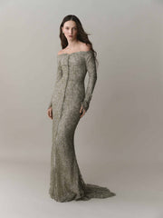 Off-Shoulder Embroidered Lace Dress