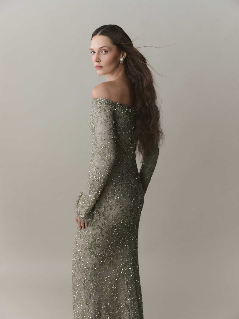Off-Shoulder Embroidered Lace Dress