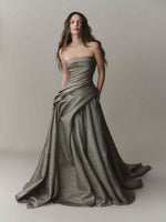 Load image into Gallery viewer, Strapless Jacquard Lurex Draped Dress