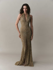 Halter Neck Embroidered Dress With Slit