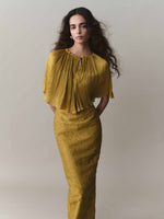 Load image into Gallery viewer, Strapless Pleated Silk Dress And Detachable Cape