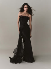 Strapless Net Lace Dress With Wire Detailing