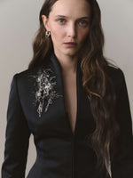 Load image into Gallery viewer, Satin Duchess Jacket With Embroidered Brooch