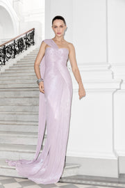 One Shoulder Pleated Silk Dress