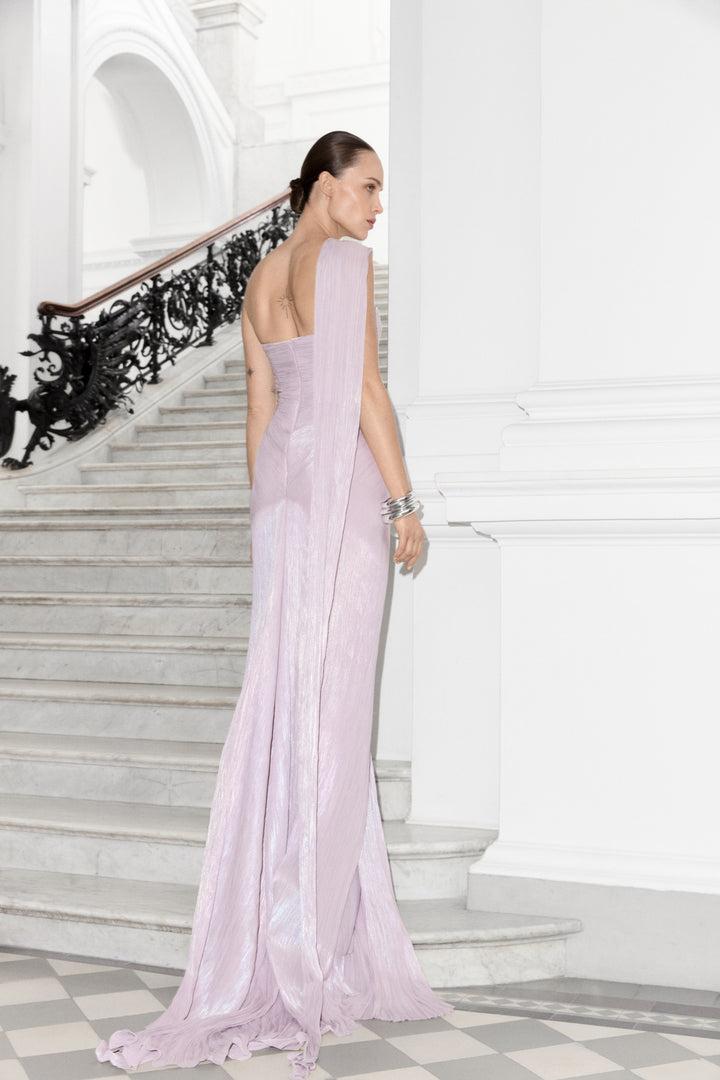 One Shoulder Pleated Silk Dress