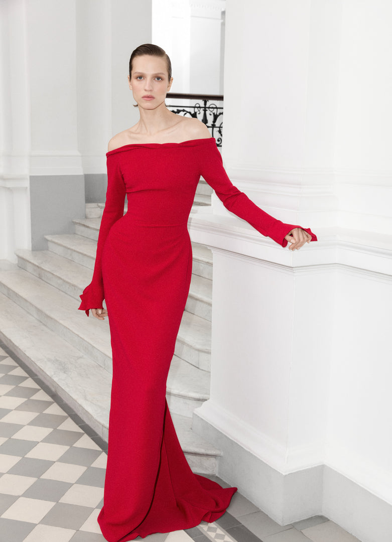 Off-Shoulder Crepe Dress With Draped Outline