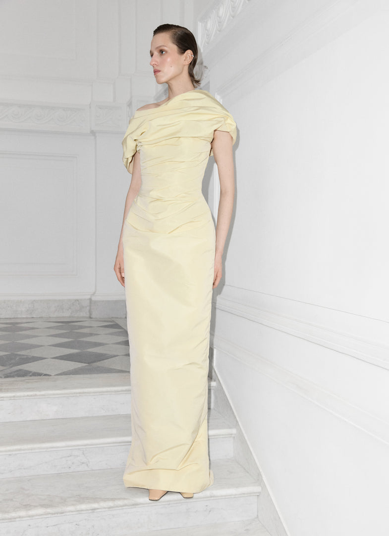 Asymmetrical Draped Taffeta Dress