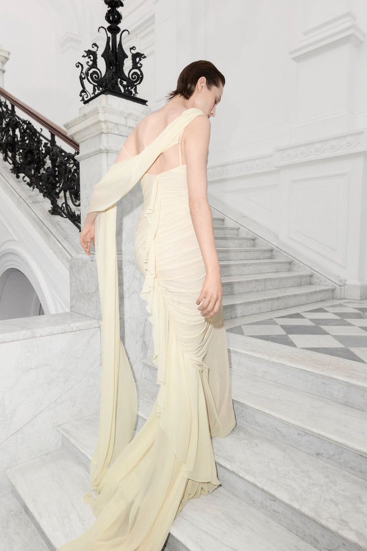 Asymmetrical Draped Chiffon Dress