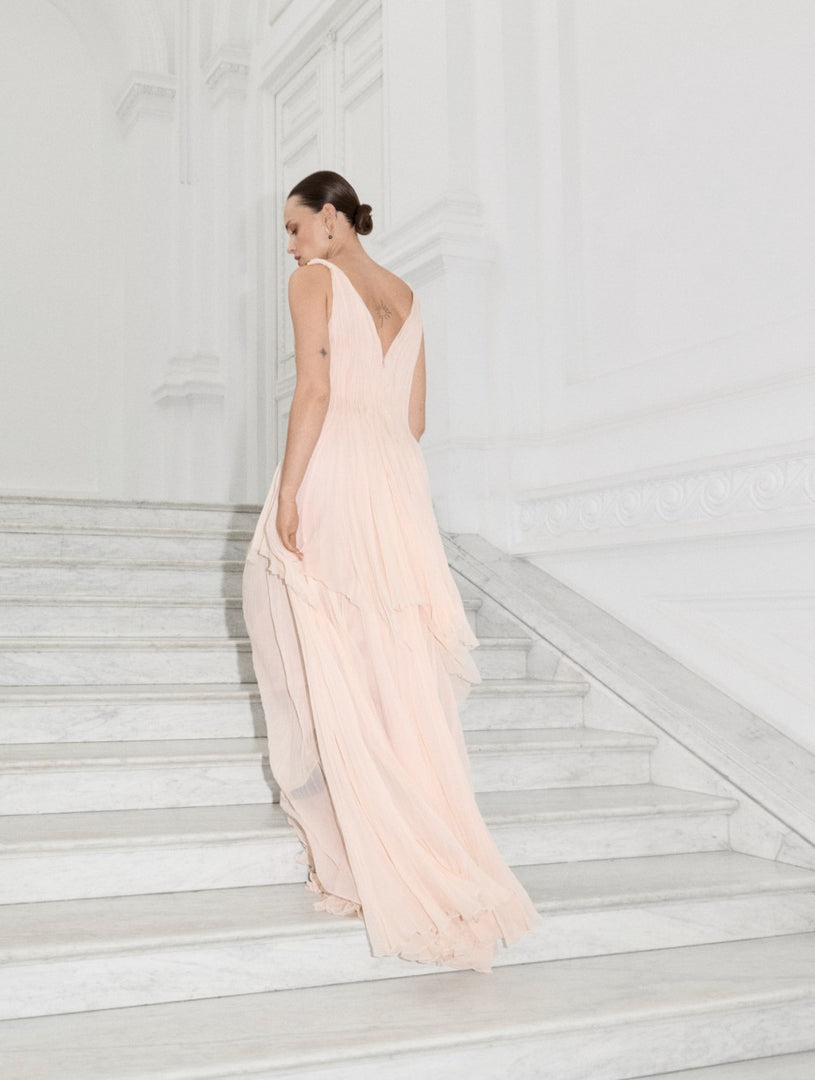 A-Line Pleated Chiffon Dress With Layers