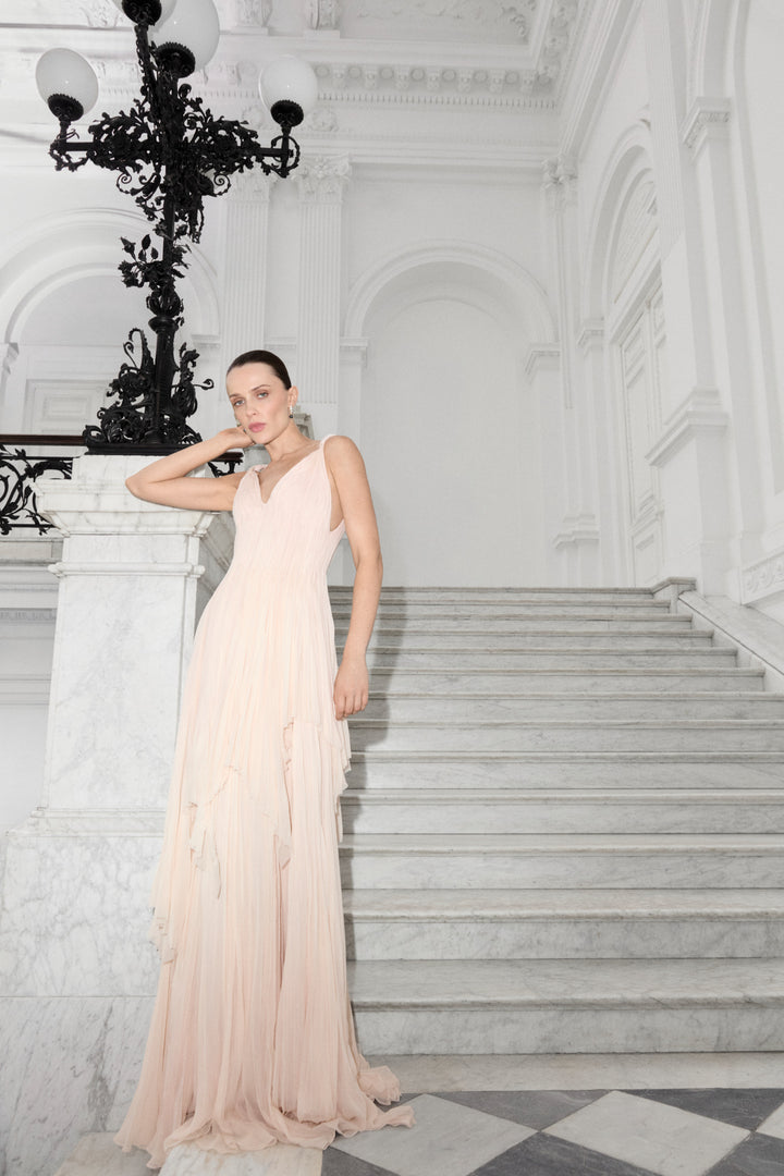 A-Line Pleated Chiffon Dress With Layers