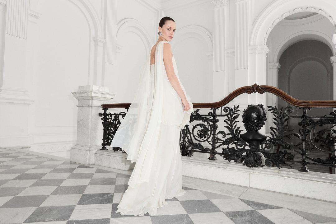 Strapless Silk Chiffon Dress With Embroidery