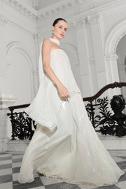 Strapless Silk Chiffon Dress With Embroidery