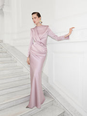 High Neck Draped Satin Dress