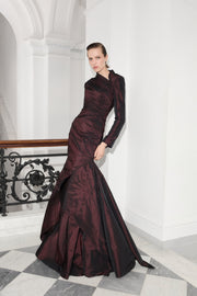 High Neck Draped Fish-Cut Taffeta Dress