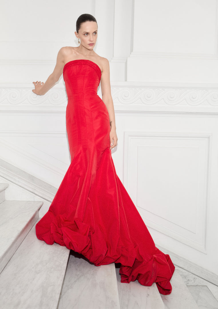 Strapless Taffeta Fish-Cut Dress