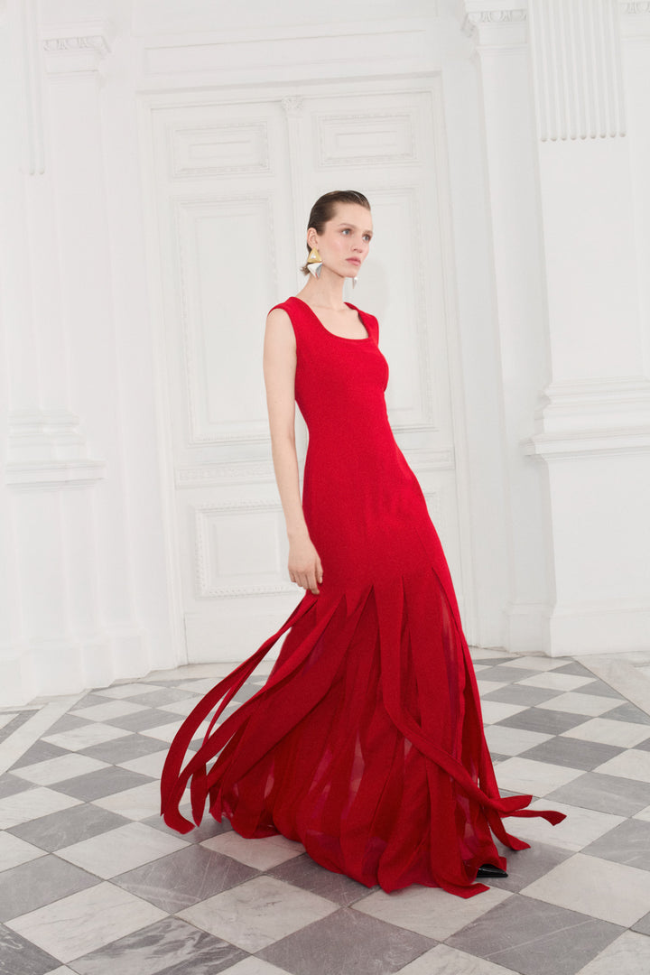 Crepe Dress With Detailed Chiffon